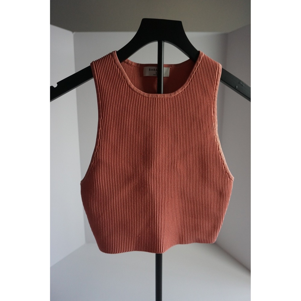 Babaton Sculpt Knit Cropped Tank Top Coral Pink Ribbed Racerback S 81347